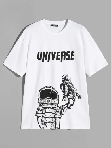 Men Letter and Astronaut Print Top