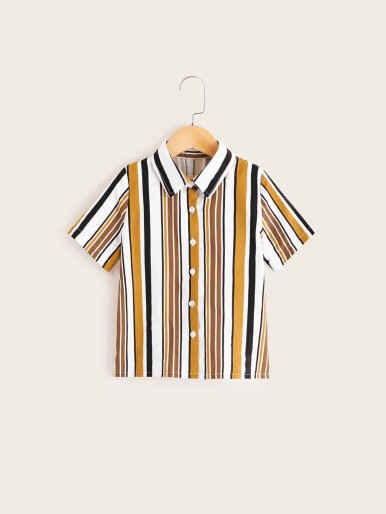 Toddler Boys Vertical-striped Short Sleeve Shirt