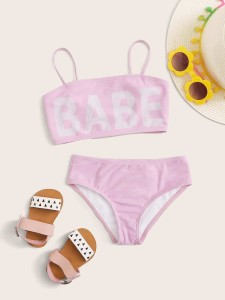 Toddler Girls Letter Graphic Bikini Set
