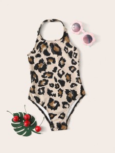 Toddler Girls Leopard Halter One Piece Swimwear