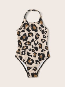 Toddler Girls Leopard Halter One Piece Swimwear
