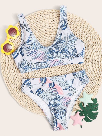 Girls Tropical Print Bikini Swimsuit