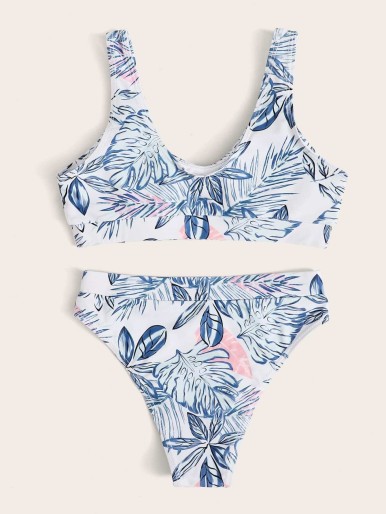 Girls Tropical Print Bikini Swimsuit