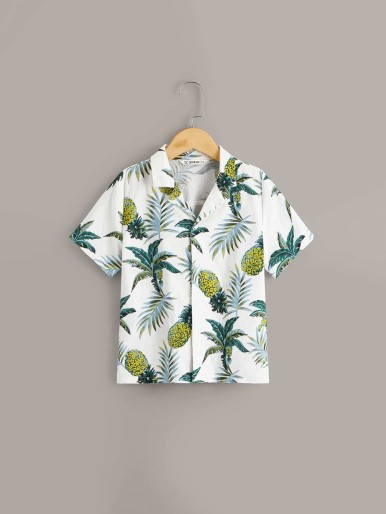 Boys Notch Collar Tropical Shirt