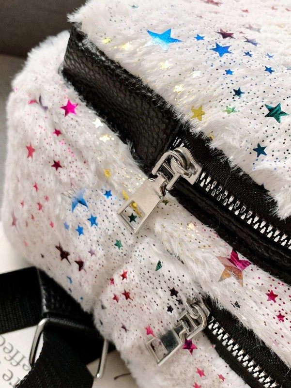 Girls Star Pattern Fluffy Backpack