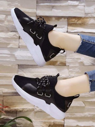 Lace Up PU Panel Sneakers