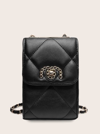Chain Decor Quilted Crossbody Bag