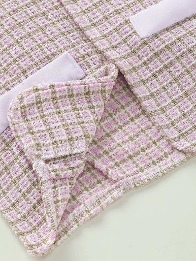 Toddler Girls Lapel Fake Pockets Tweed Blazer