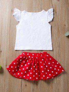 Toddler Girls Bow Print Tee & Polka Dot Skirt
