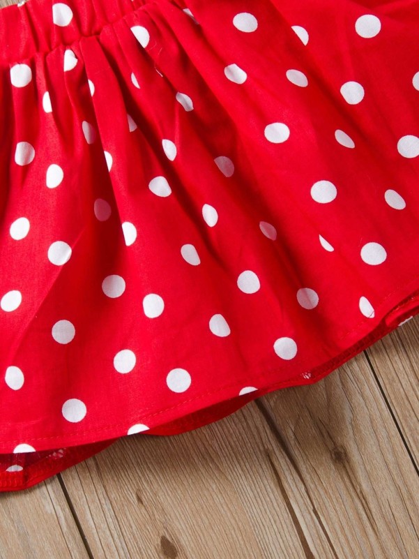 Toddler Girls Bow Print Tee & Polka Dot Skirt