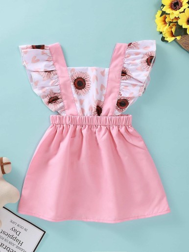 Baby Girl Sunflower Print Ruffle Trim Dress