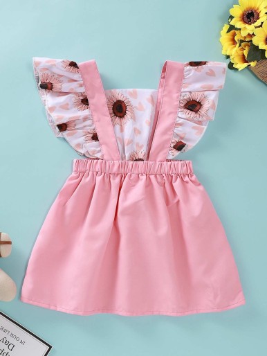 Baby Girl Sunflower Print Ruffle Trim Dress