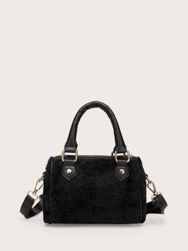 Faux Fur Fully Covered Satchel Bag