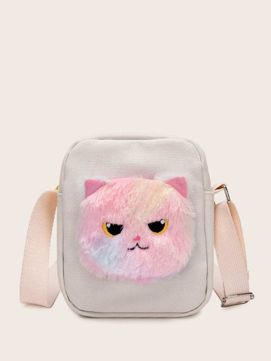 حقيبة كروس للبنات منفوش بتصميم قطة