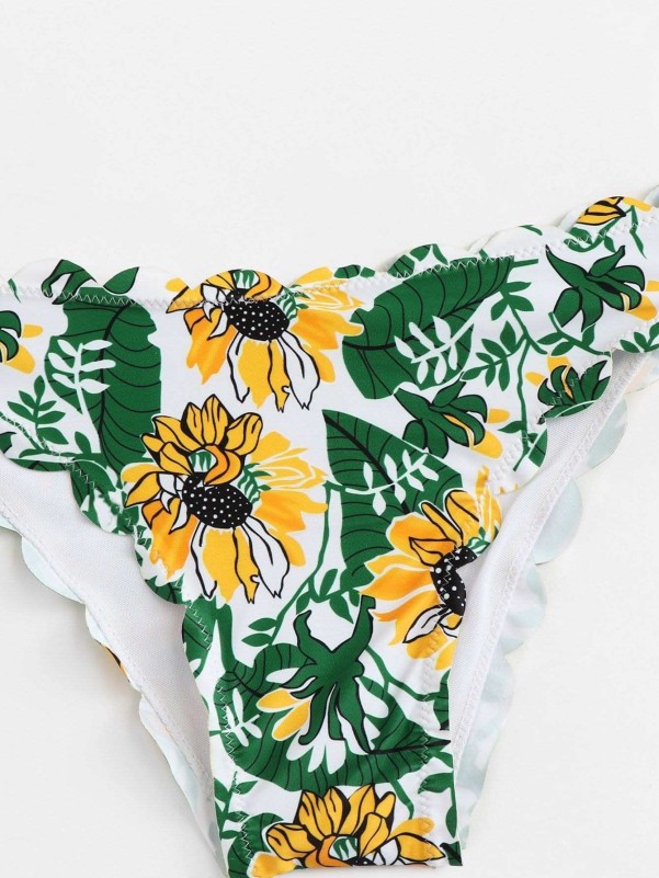Floral Print Scalloped Trim Swimming Panty