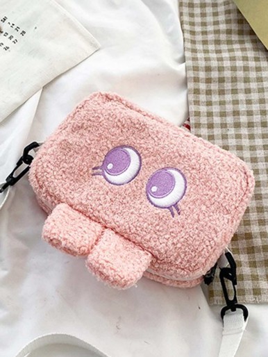 Girls Eyes Embroidered Fluffy Crossbody Bag