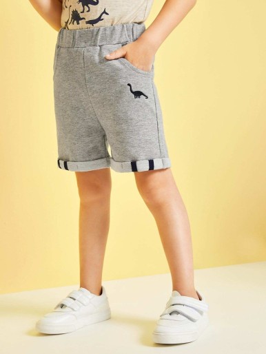 Toddler Boys Dinosaur Embroidered Rolled Hem Shorts