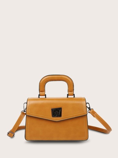 Twist Lock Flap Trapezoid Satchel Bag