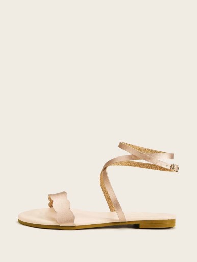 Scalloped Trim Ankle Strap Sandals