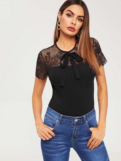 Lace Off Shoulder Top With Bow Design