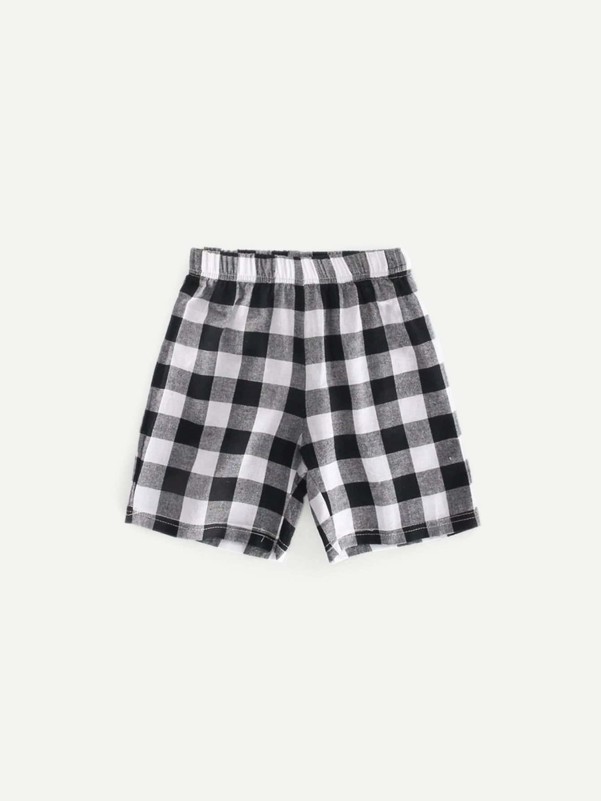 Toddler Boys Contrast Panel Panda Print Tee With Gingham Shorts