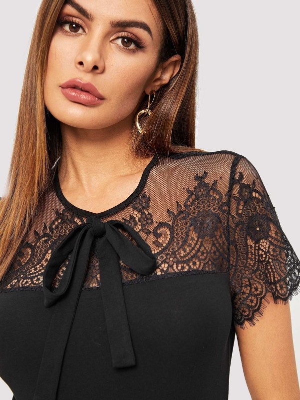 Lace Off Shoulder Top With Bow Design