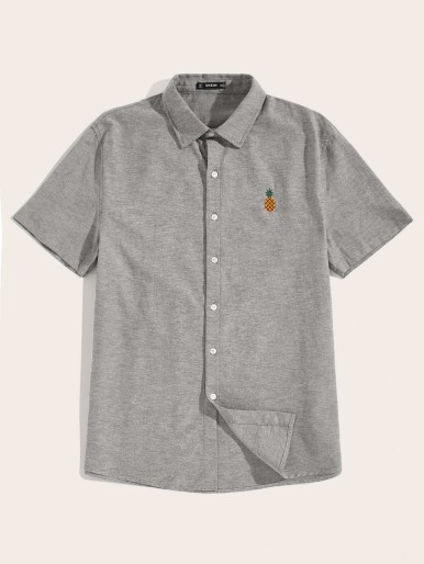 Gray Casual Shirts for Men Embroidery