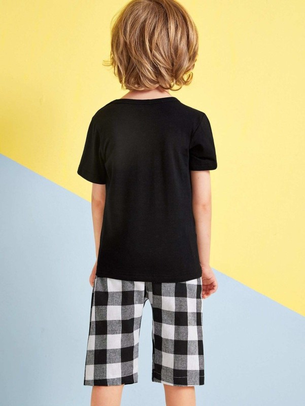 Toddler Boys Letter Print Tee & Buffalo Plaid Shorts