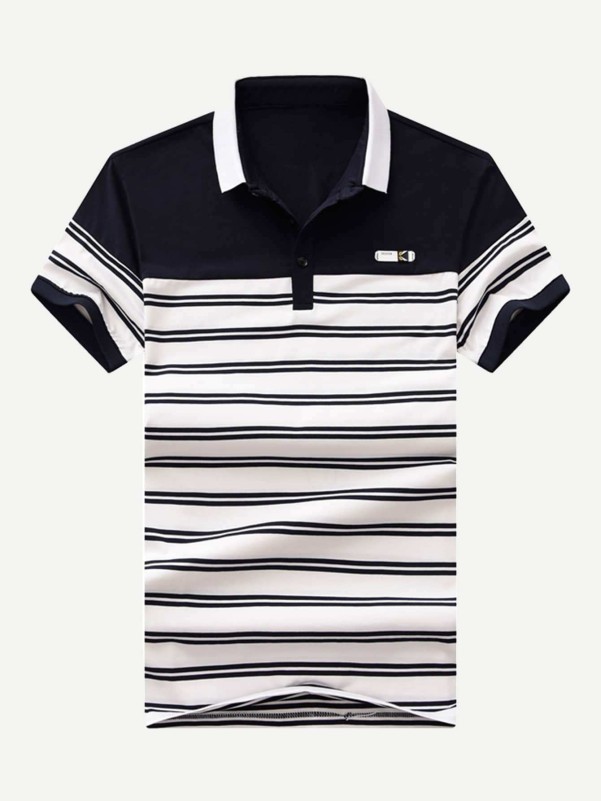 Men Cut And Sew Panel Striped Polo Shirt