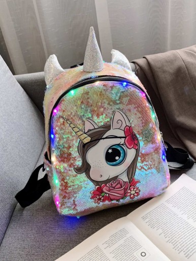 Girls Sequins Decor Unicorn Pattern Backpack