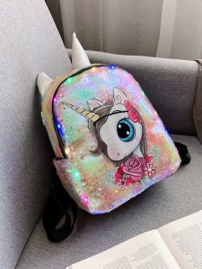 Girls Sequins Decor Unicorn Pattern Backpack