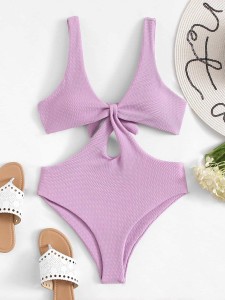 Flat Knotted One Piece & Monokinis Purple Swimsuit