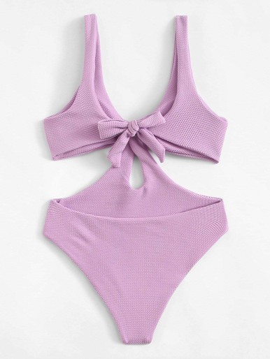 Flat Knotted One Piece & Monokinis Purple Swimsuit
