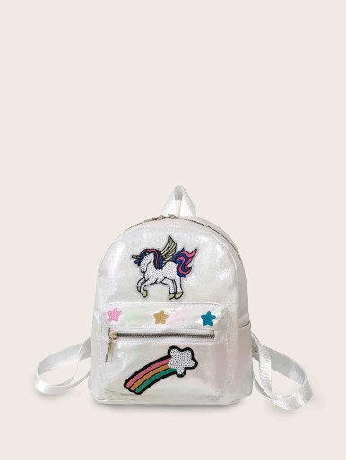 Girls Sequin Unicorn & Rainbow Patch Decor Backpack