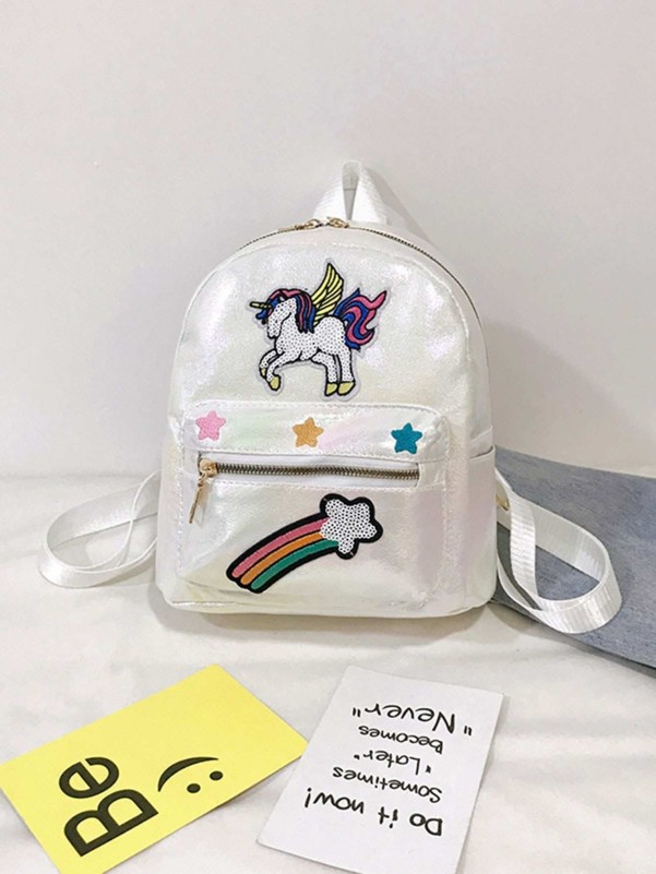 Girls Sequin Unicorn & Rainbow Patch Decor Backpack