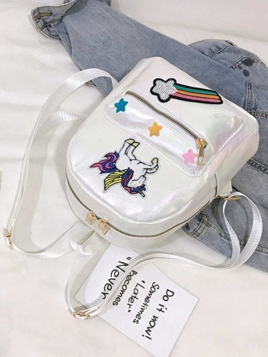 Girls Sequin Unicorn & Rainbow Patch Decor Backpack