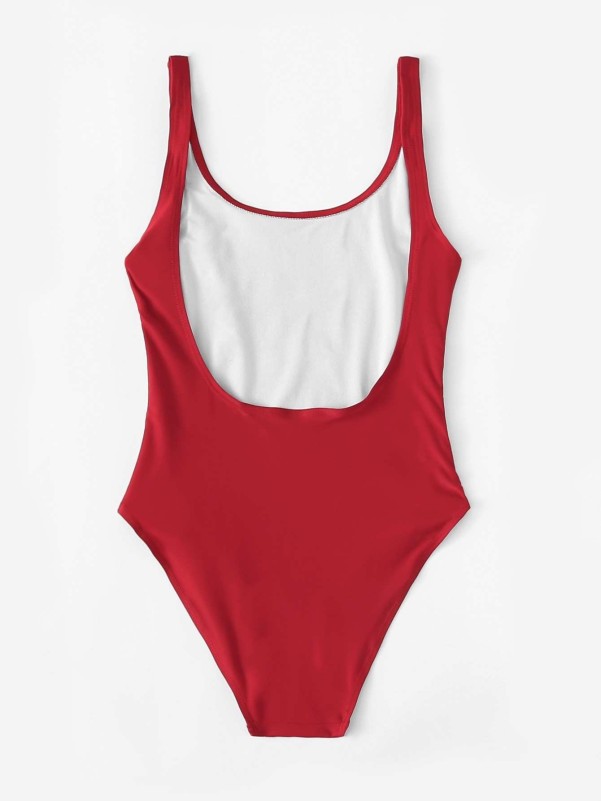 Letter Print Low Back One Piece Swimsuit