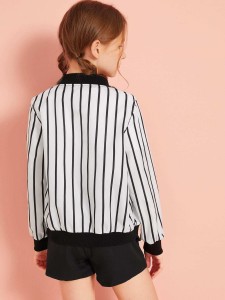 Girls Letter and Striped Bomber Jacket