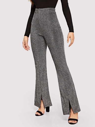 Slit Flared Hem Seamed Pants