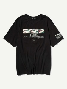 Men Mixed Print Ringer Tee