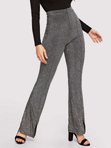 Slit Flared Hem Seamed Pants