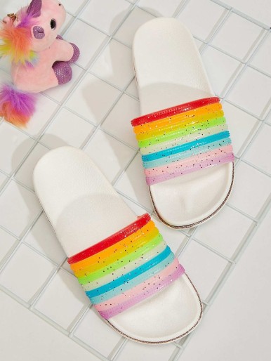 Open Toe Glitter Rainbow Sliders
