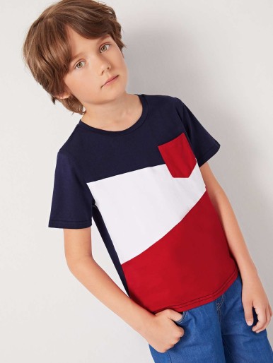 Boys Pocket Patched Colorblock Tee