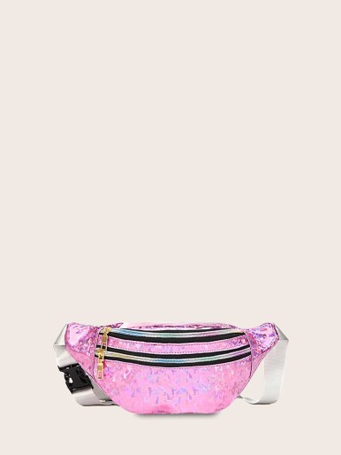 Girls Holographic Double Zip Front Fanny Pack