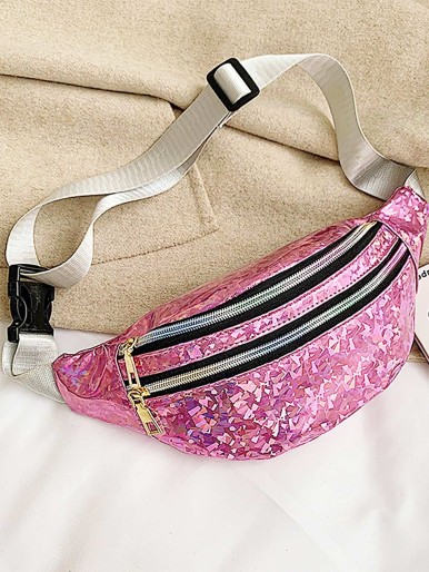 Girls Holographic Double Zip Front Fanny Pack