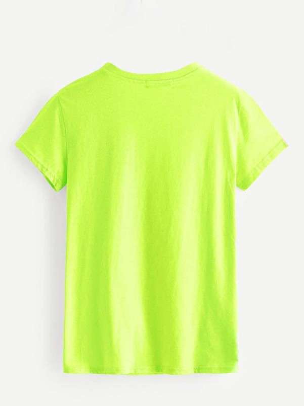 Neon Lime Letter And Animal Print Tee