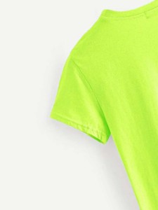 Neon Lime Letter And Animal Print Tee