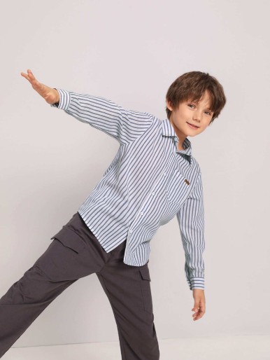 Boys Patched Detail Pocket Front Striped Shirt