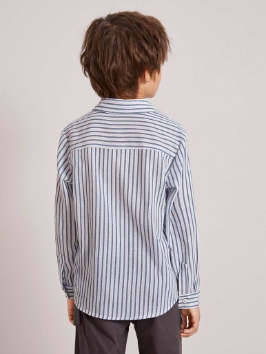 Boys Patched Detail Pocket Front Striped Shirt