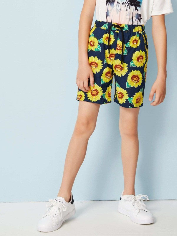 Boys Sunflower Drawstring Waist Shorts